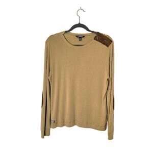 Lauren Ralph Lauren Womens Knit Top Size XL Tan Faux Suede Detail Equestrian